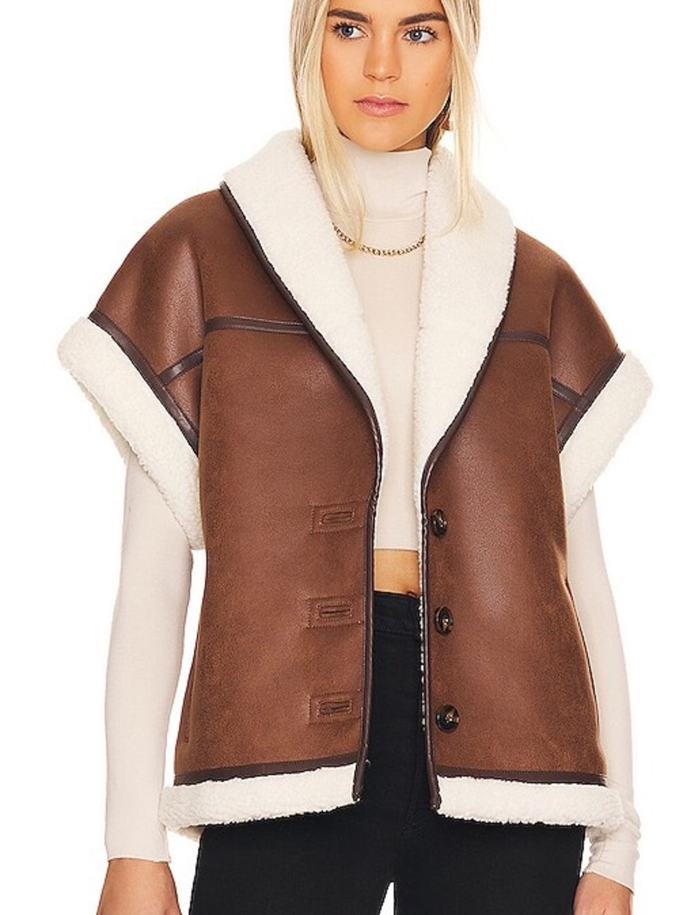L'Academie Cream Sherpa Jacket with Brown Trim